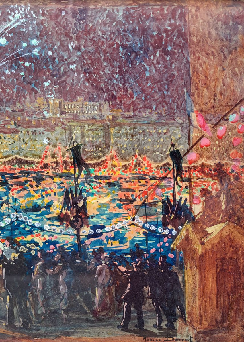 A Gouache , Fireworks In Marseille By Marius Antoine Barret-photo-1