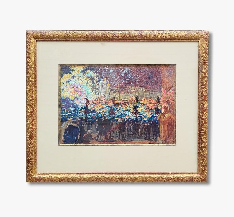 A Gouache , Fireworks In Marseille By Marius Antoine Barret