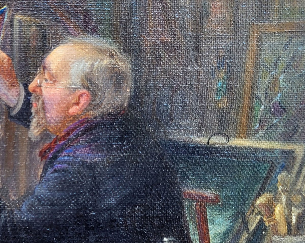 An Oil On Canvas Portrait Of Lucien Begule In His Studio By Léonie Michaud-photo-4