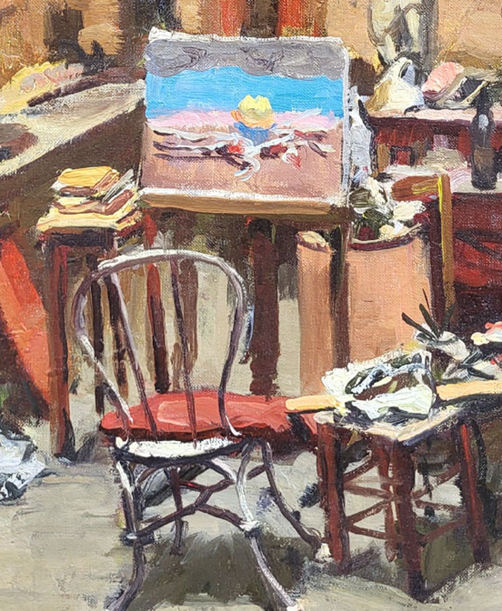 Oil On Canvas, Artist’s Studio By Gustave Hervigo-photo-3