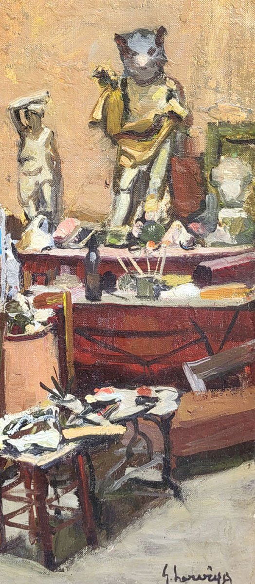 Oil On Canvas, Artist’s Studio By Gustave Hervigo-photo-1