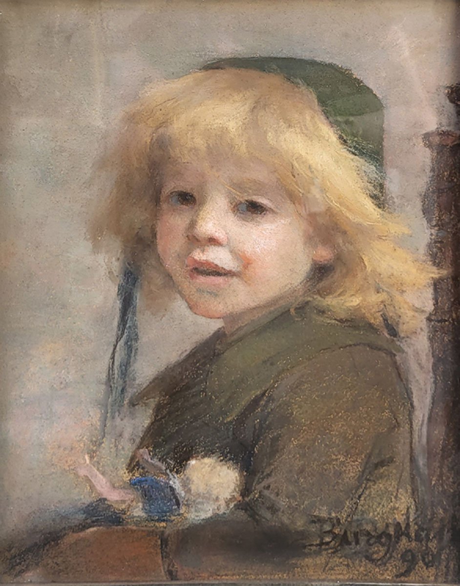 Un pastel, Petite fille à la poupée par Berthe Berthe BURGKAN-photo-2