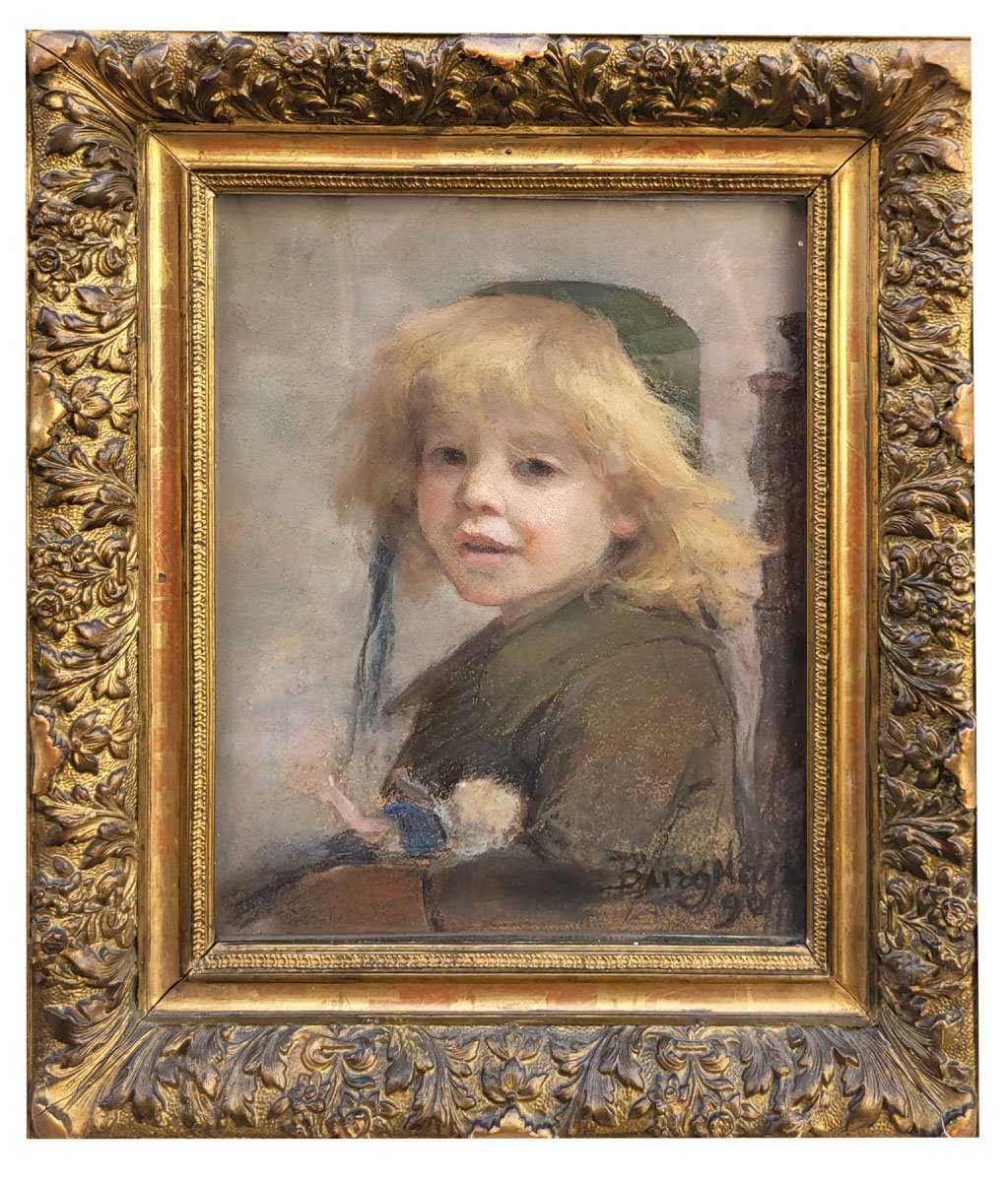Un pastel, Petite fille à la poupée par Berthe Berthe BURGKAN-photo-4