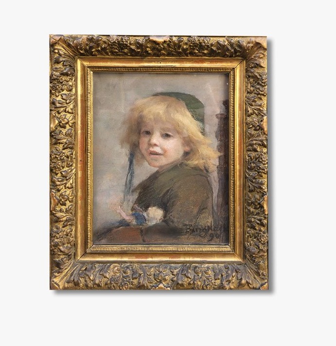 Un pastel, Petite fille à la poupée par Berthe Berthe BURGKAN