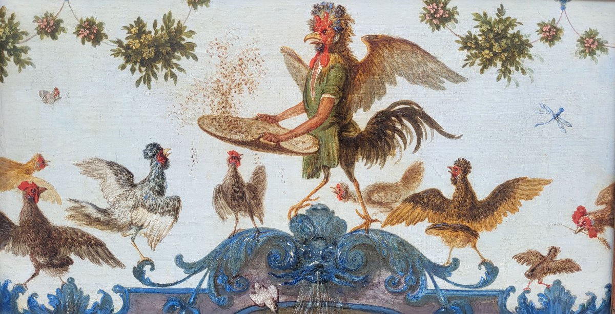 Oil On Canvas, *the Great Feeding Rooster*, 18th Century-photo-2