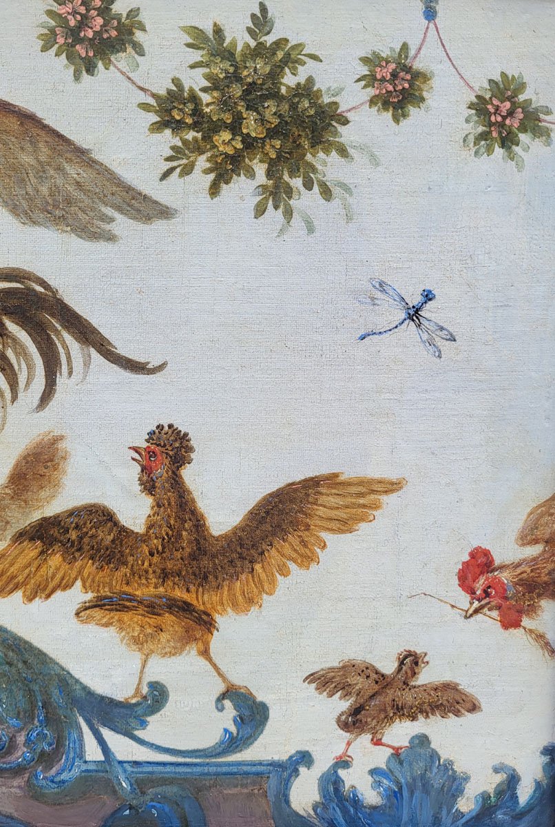 Oil On Canvas, *the Great Feeding Rooster*, 18th Century-photo-1