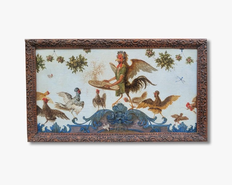 Oil On Canvas, *the Great Feeding Rooster*, 18th Century
