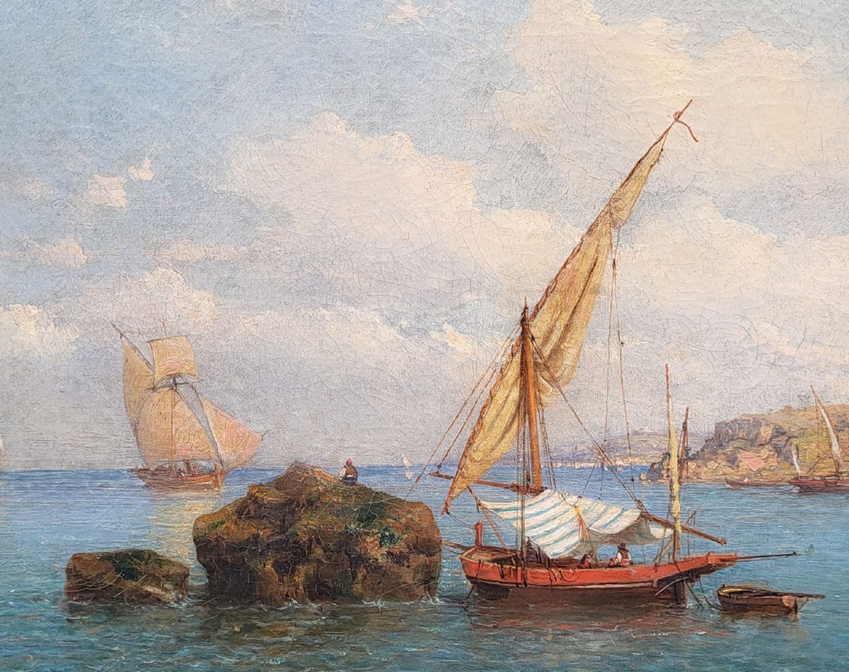 Oil On Canvas, The Portuguese Coast - Tony François De Bergue -photo-3