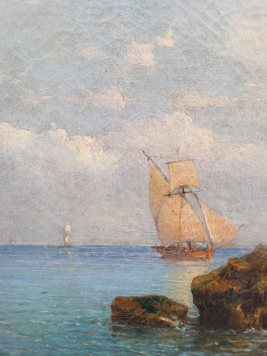 Oil On Canvas, The Portuguese Coast - Tony François De Bergue -photo-4