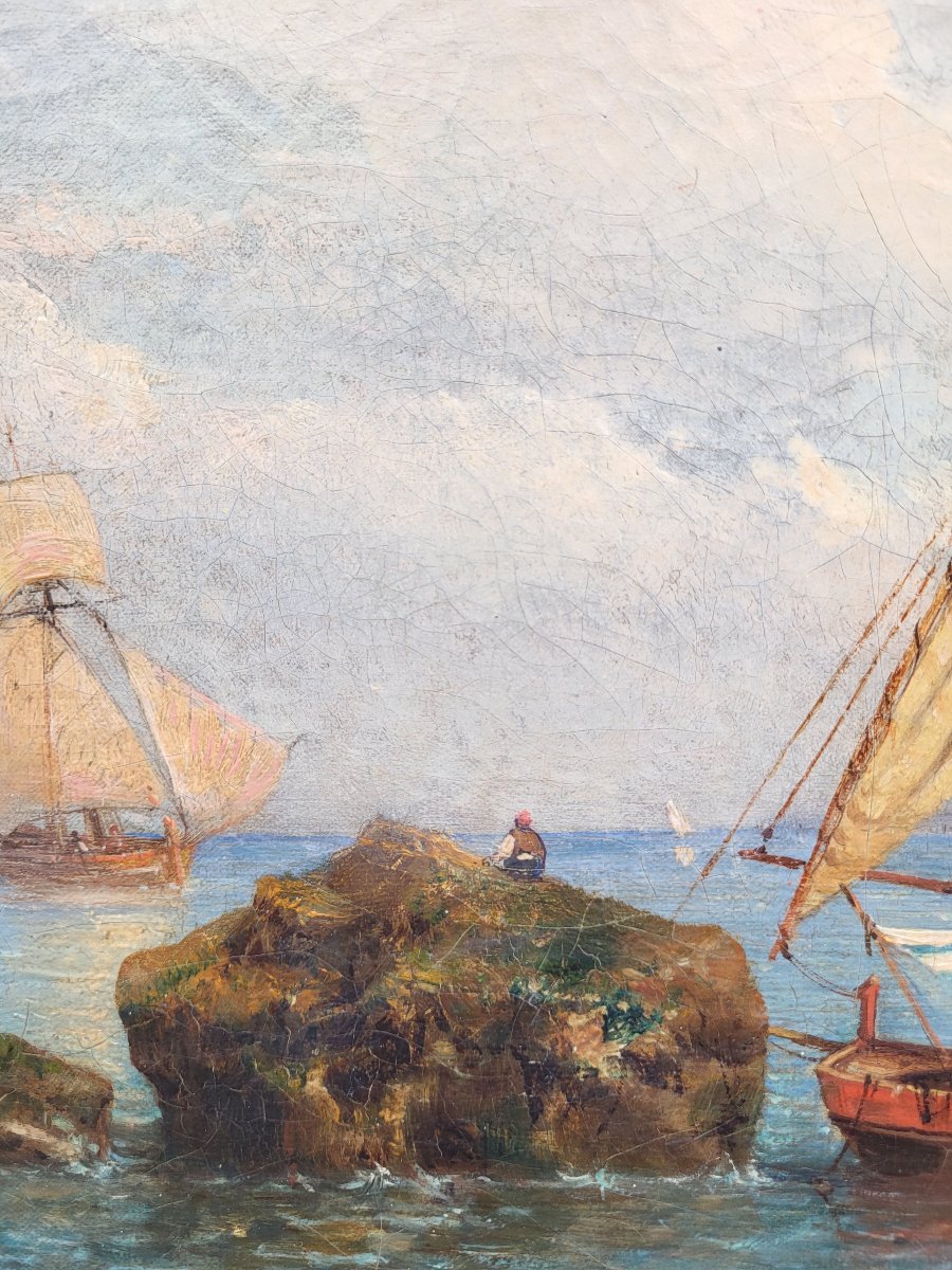 Oil On Canvas, The Portuguese Coast - Tony François De Bergue -photo-1