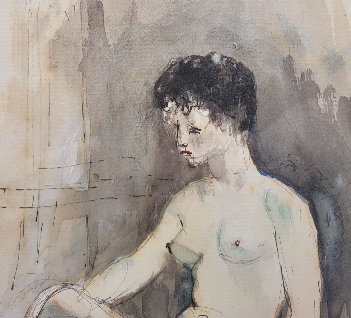 Aquarelle Nu assis par Paul BELMONDO-photo-3