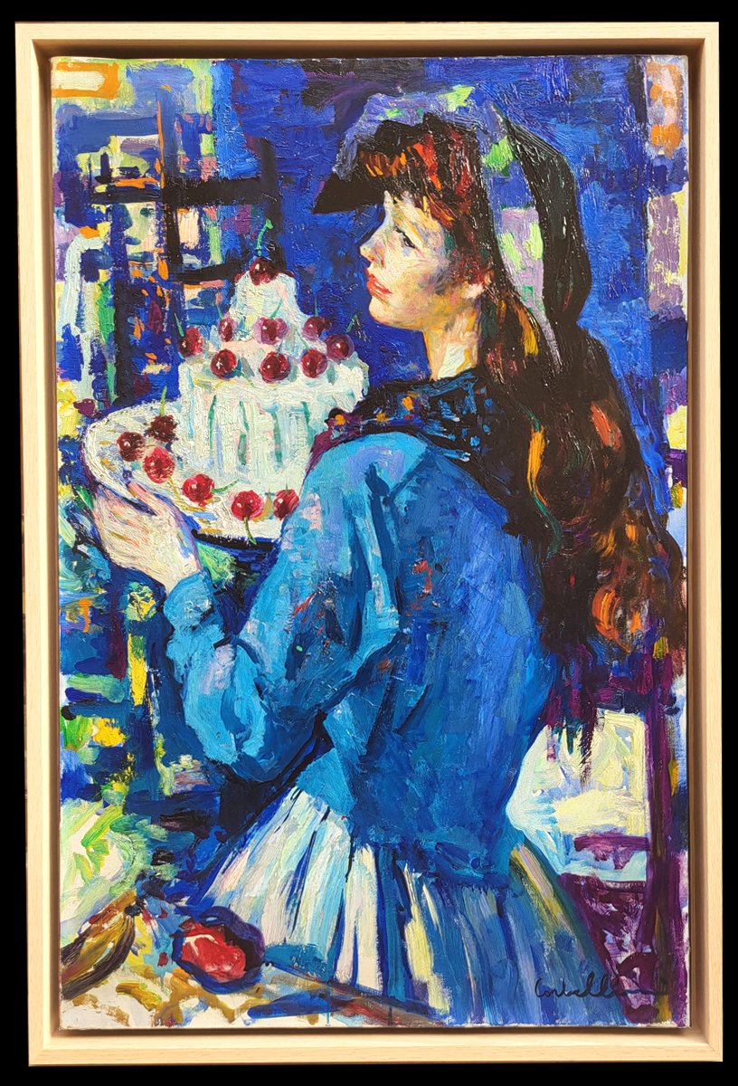 Huiles sur toiles, Arlequin et la jeune fille au gâteau par Luigi CORBELLINI-photo-2