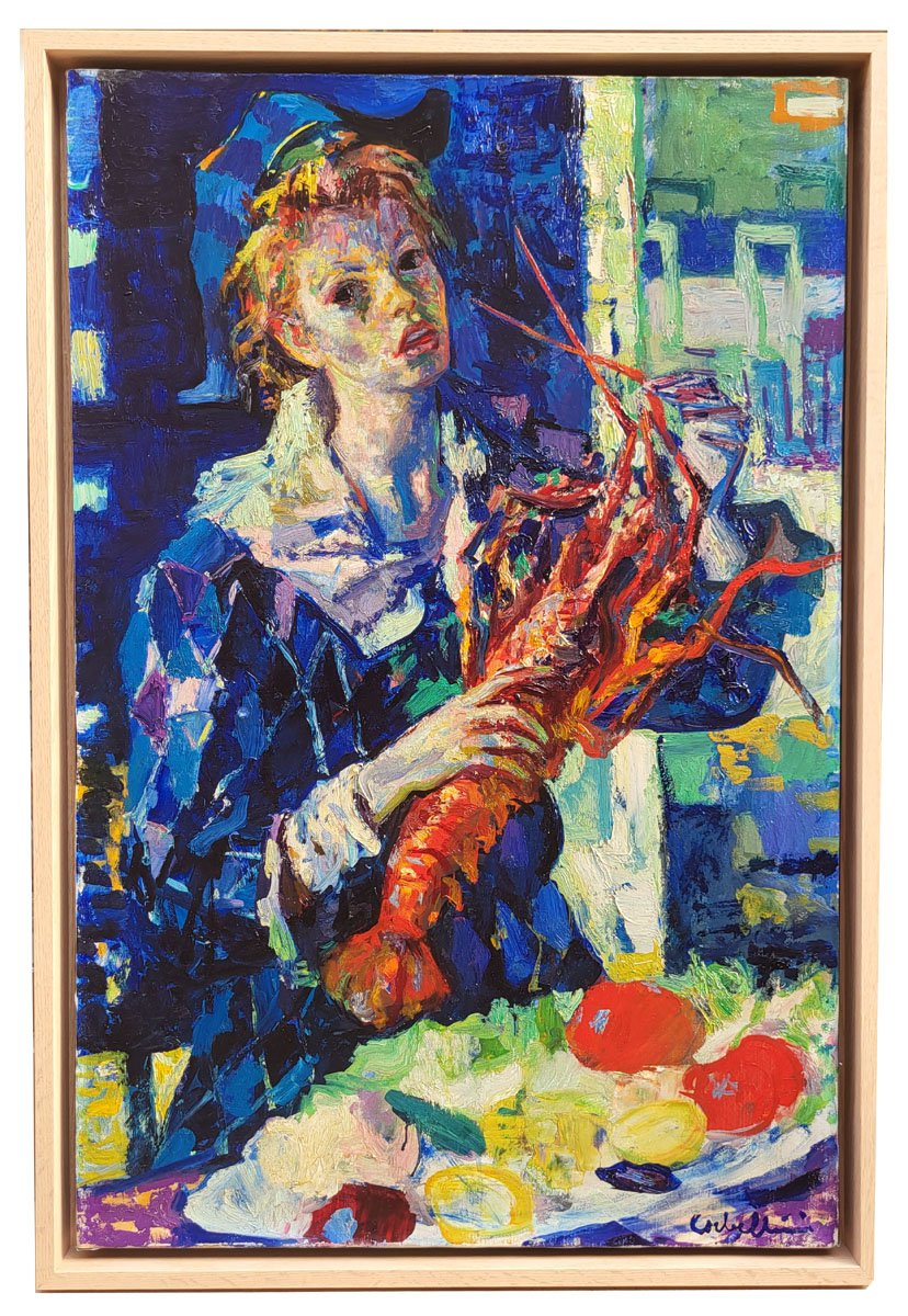 Huiles sur toiles, Arlequin et la jeune fille au gâteau par Luigi CORBELLINI-photo-3