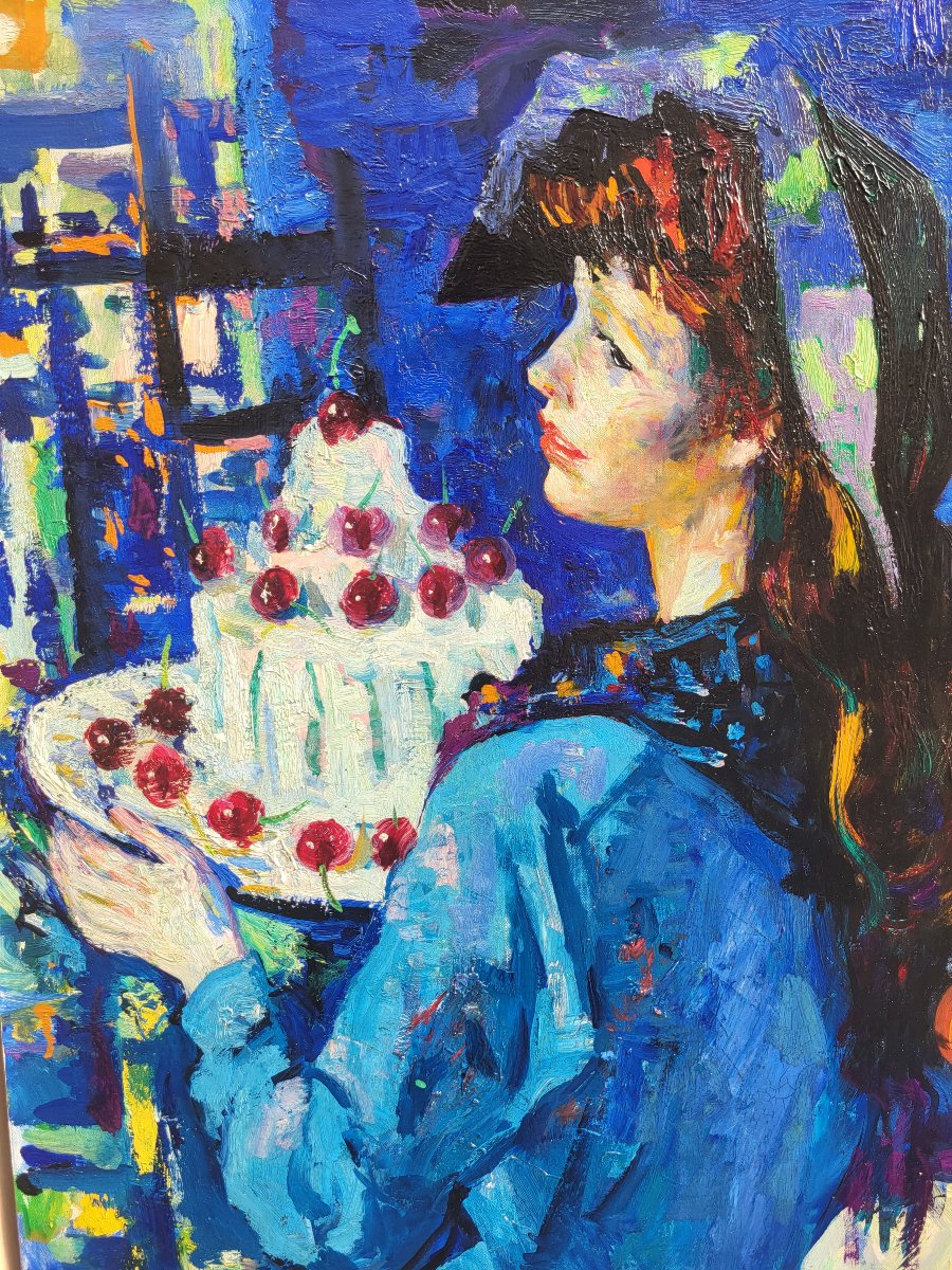 Huiles sur toiles, Arlequin et la jeune fille au gâteau par Luigi CORBELLINI-photo-4
