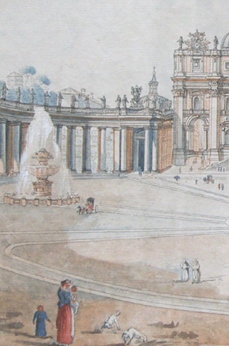 A Watercolor, St. Peter's Basilica In Rome, Late 18th–early 19th Century-photo-3