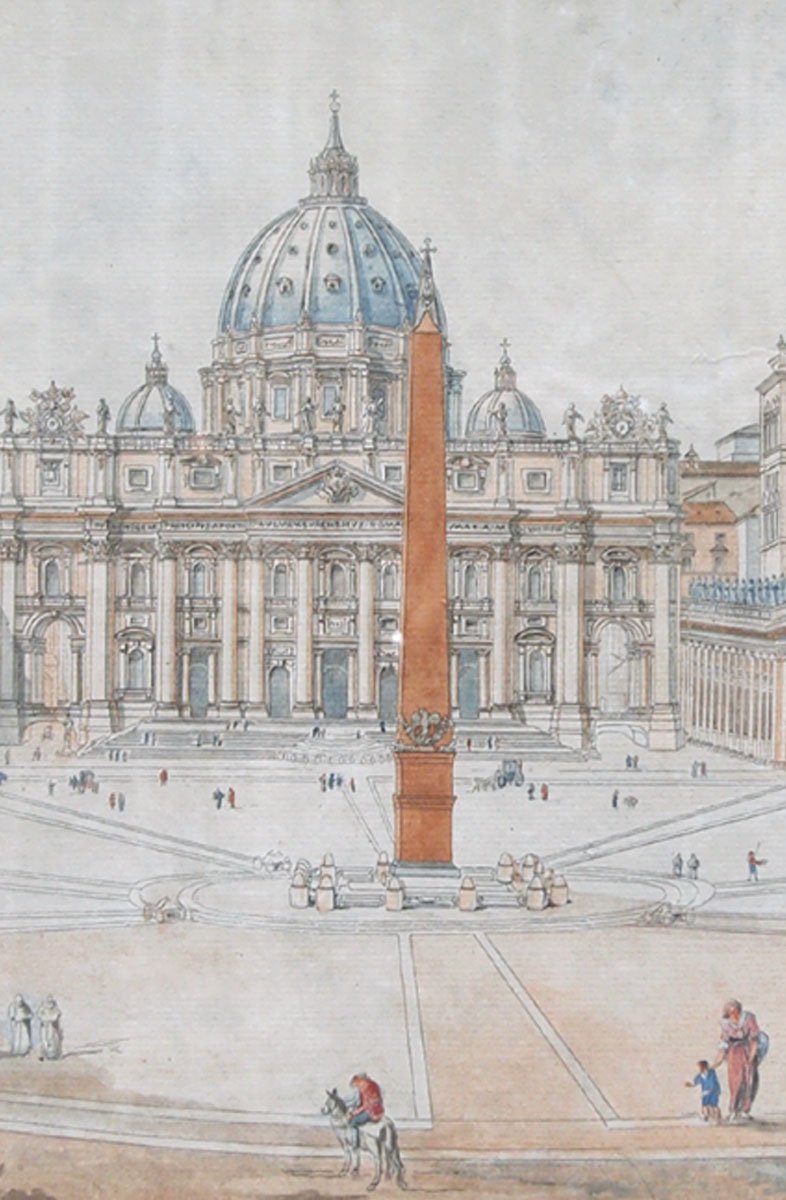 A Watercolor, St. Peter's Basilica In Rome, Late 18th–early 19th Century-photo-4