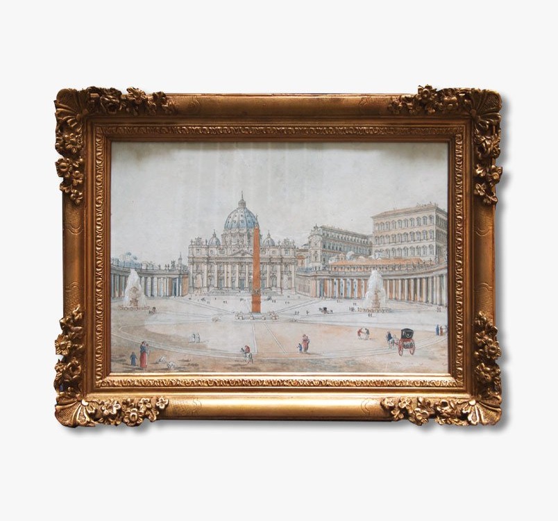 A Watercolor, St. Peter's Basilica In Rome, Late 18th–early 19th Century