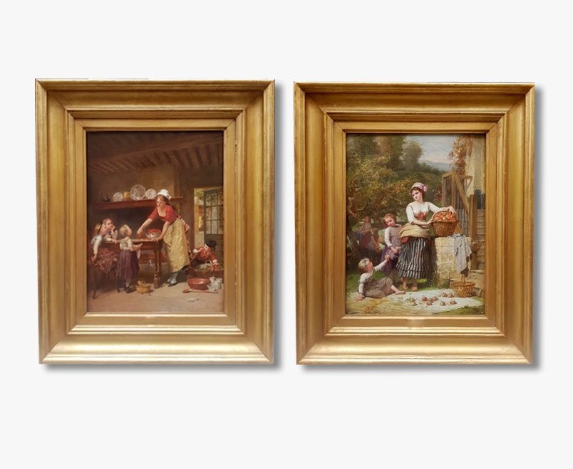 Oils On Panel, *the Harvest* And *the Pie* By Charles Lobbedez
