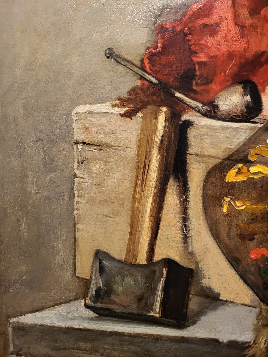 Oil On Canvas, *monkey With A Palette* By Charles Monginot-photo-2