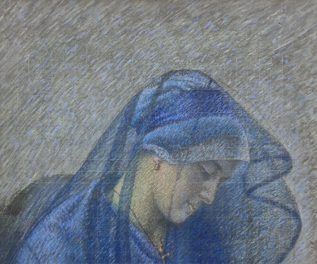 Pastel, "mother Praying At The Cradle" By Joseph Bernard Artigue-photo-3