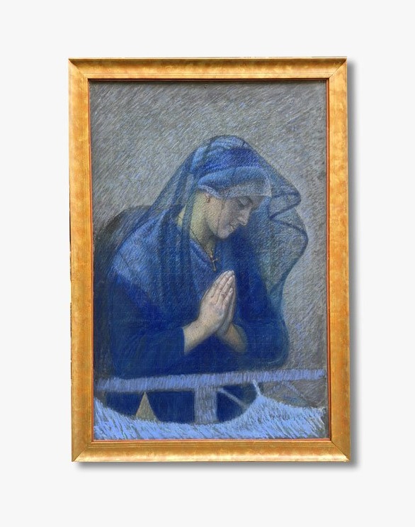 Pastel, "mother Praying At The Cradle" By Joseph Bernard Artigue