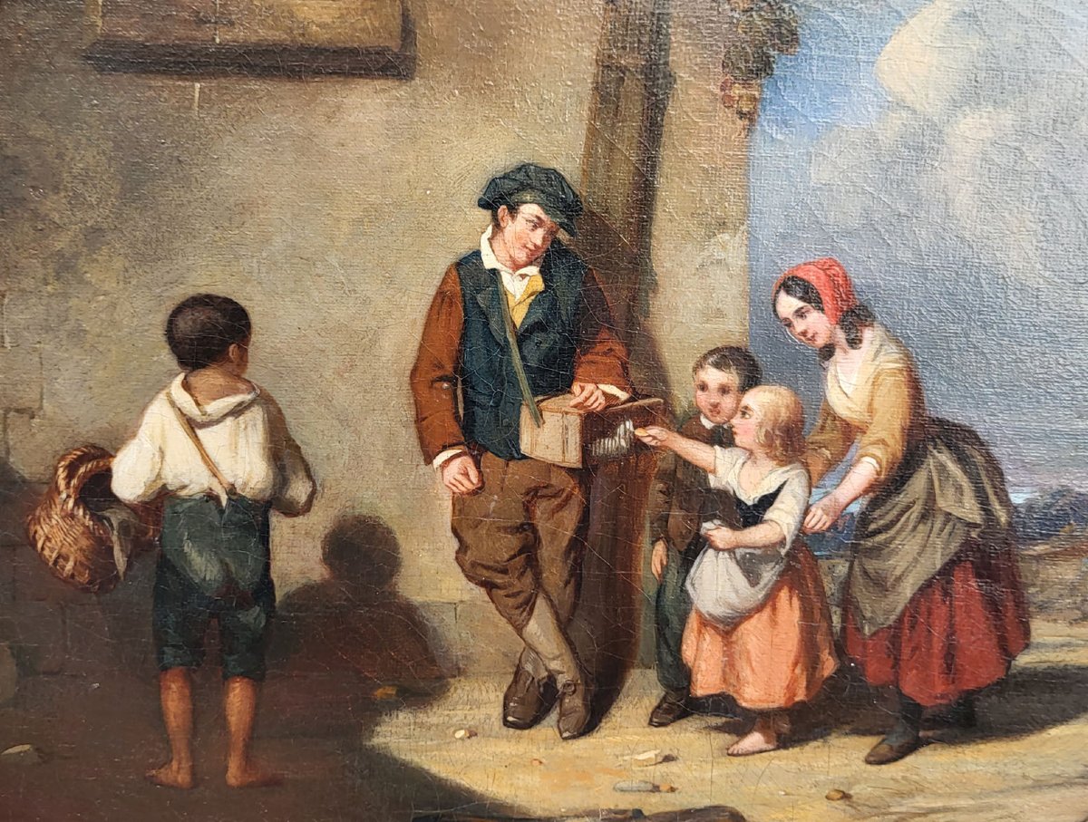 Oil On Canvas, *children With A Guinea Pig* By Louis Tesson -photo-2