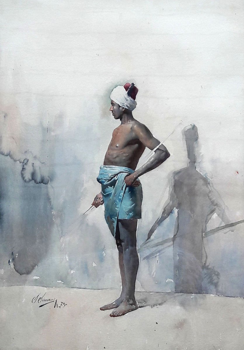 Watercolor, "young African" By Gustavo Simoni-photo-2