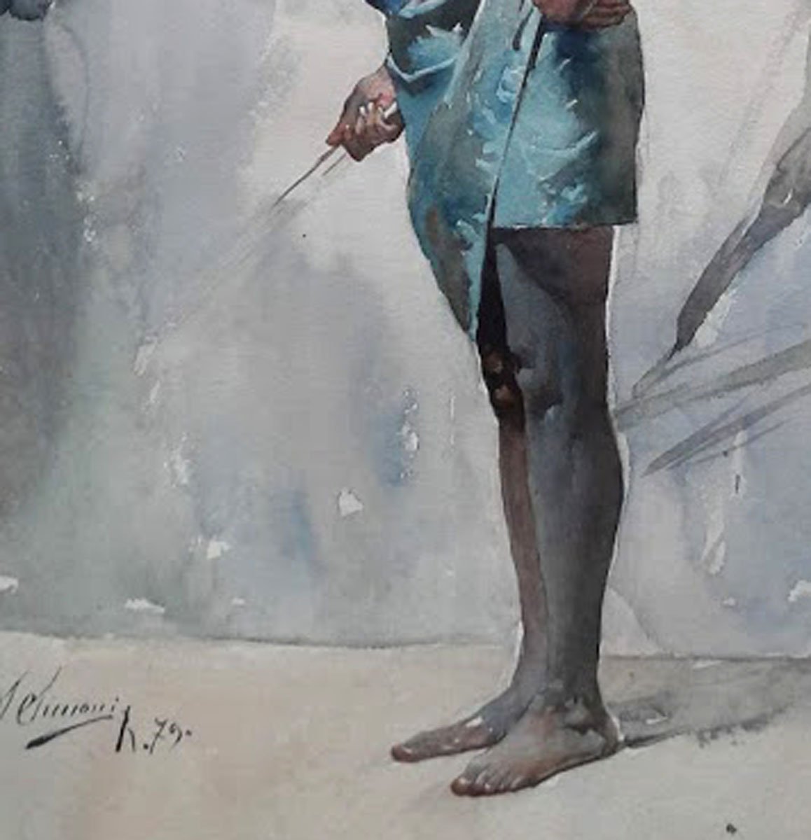 Watercolor, "young African" By Gustavo Simoni-photo-4