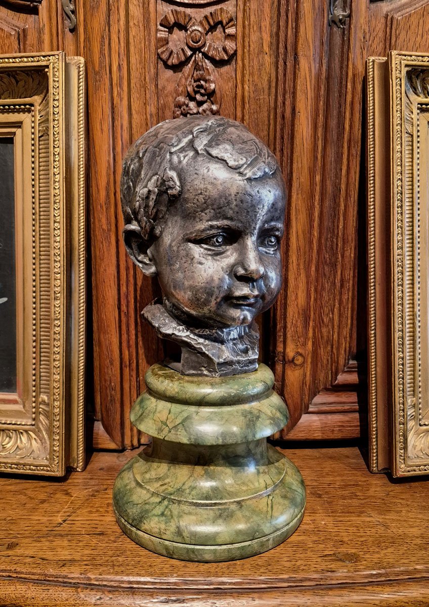 A Bronze Sculpture Titled *tête D’efant* By Firmin Michelet-photo-2