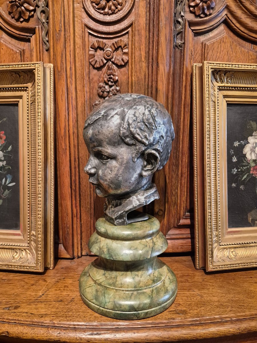 A Bronze Sculpture Titled *tête D’efant* By Firmin Michelet-photo-4