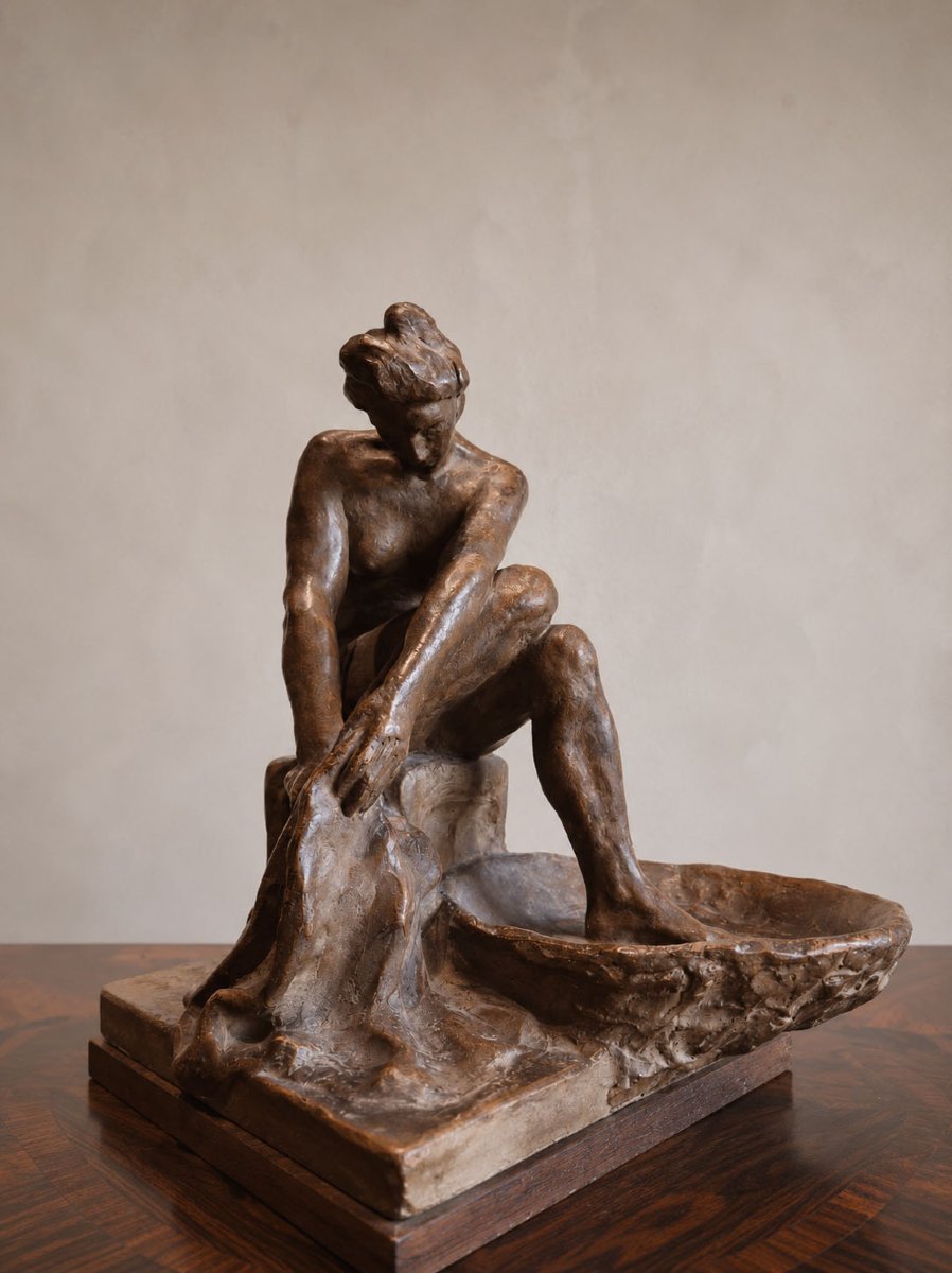 A Large Terracotta Sculpture, *woman At Her Toilet* By Alfred Jean Halou-photo-2