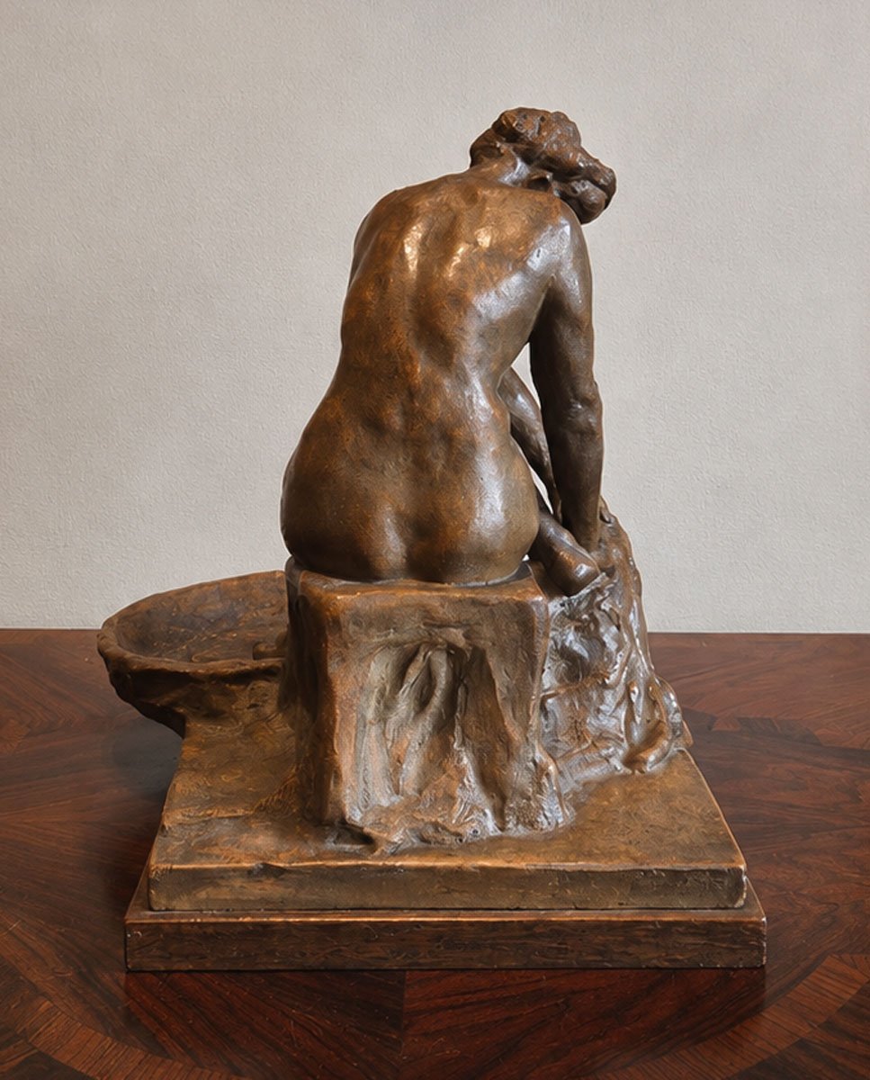 A Large Terracotta Sculpture, *woman At Her Toilet* By Alfred Jean Halou-photo-3