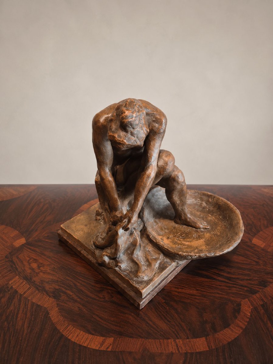 A Large Terracotta Sculpture, *woman At Her Toilet* By Alfred Jean Halou-photo-4