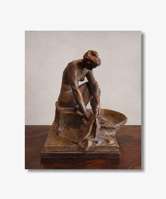 A Large Terracotta Sculpture, *woman At Her Toilet* By Alfred Jean Halou