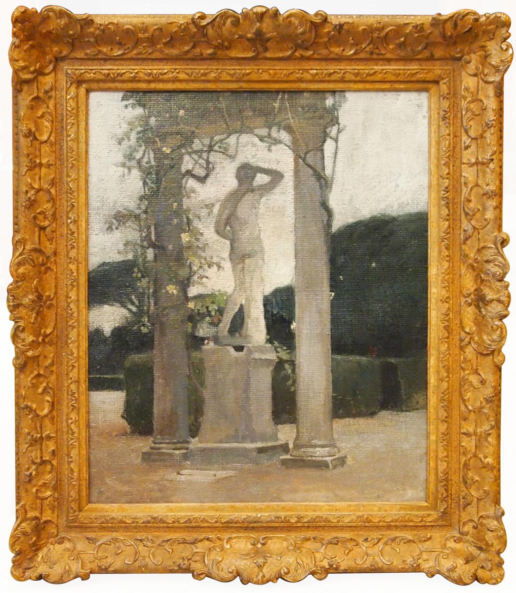  An Oil On Canvas, Antique Statue Under A Portico By William J.e.e. Laparra