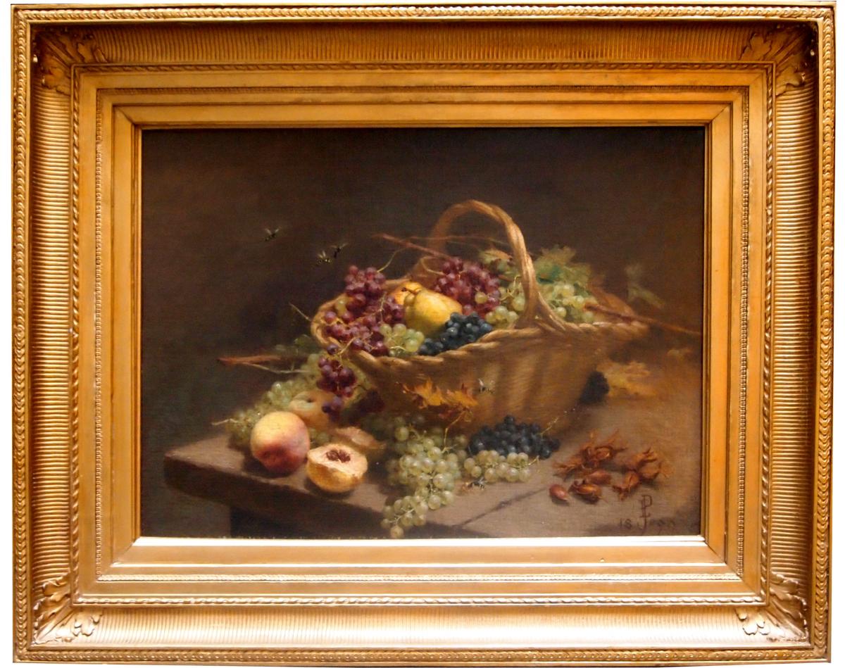 Oil On Canvas, Basket With Fruits, 19th Century
