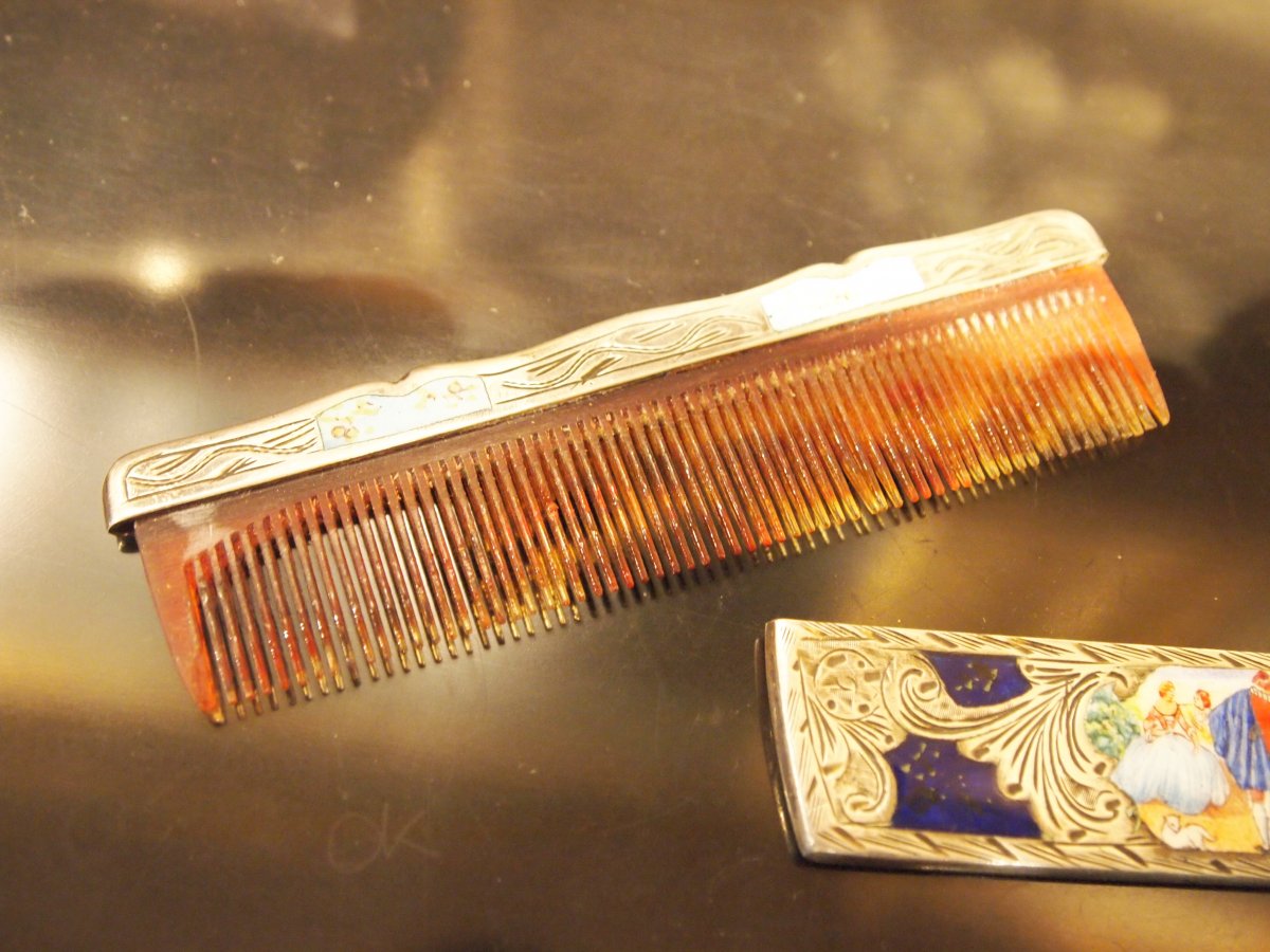 1 Silver Comb Enamelled Decor-photo-2