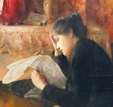 Large Oil On Canvas, The Diary Reading, By David Col-photo-3