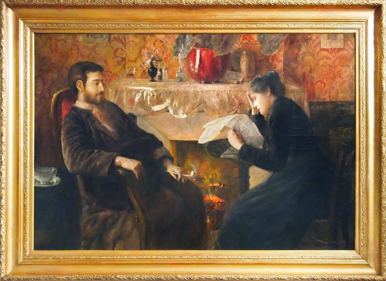 Large Oil On Canvas, The Diary Reading, By David Col