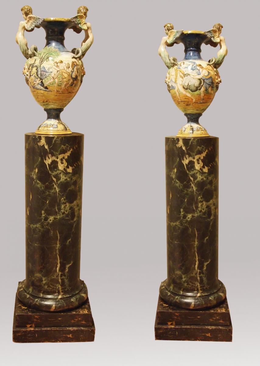 Paire De Grands Vases d'Urbino, fin 18ème-19ème-photo-2