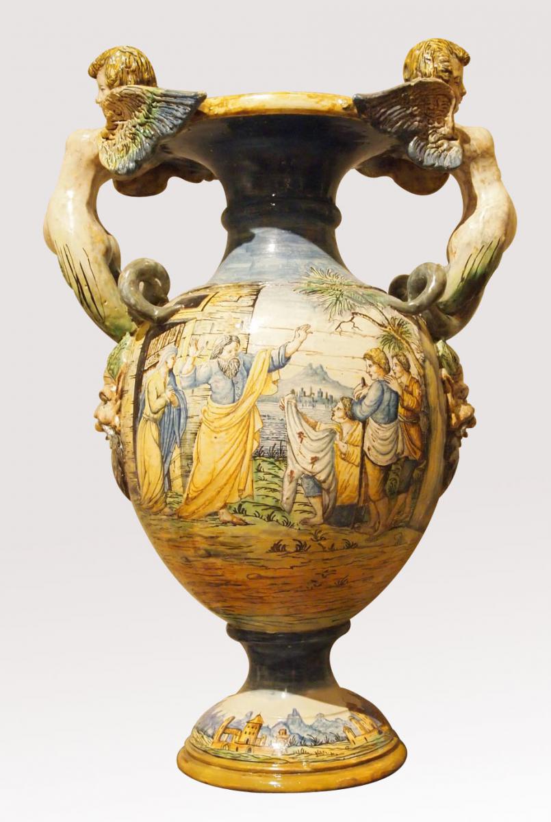 Paire De Grands Vases d'Urbino, fin 18ème-19ème-photo-4