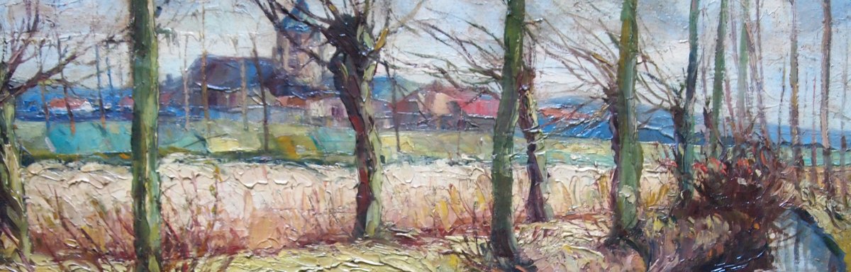 Oil On Canvas, Riverside By Léopold Lecomte-photo-4