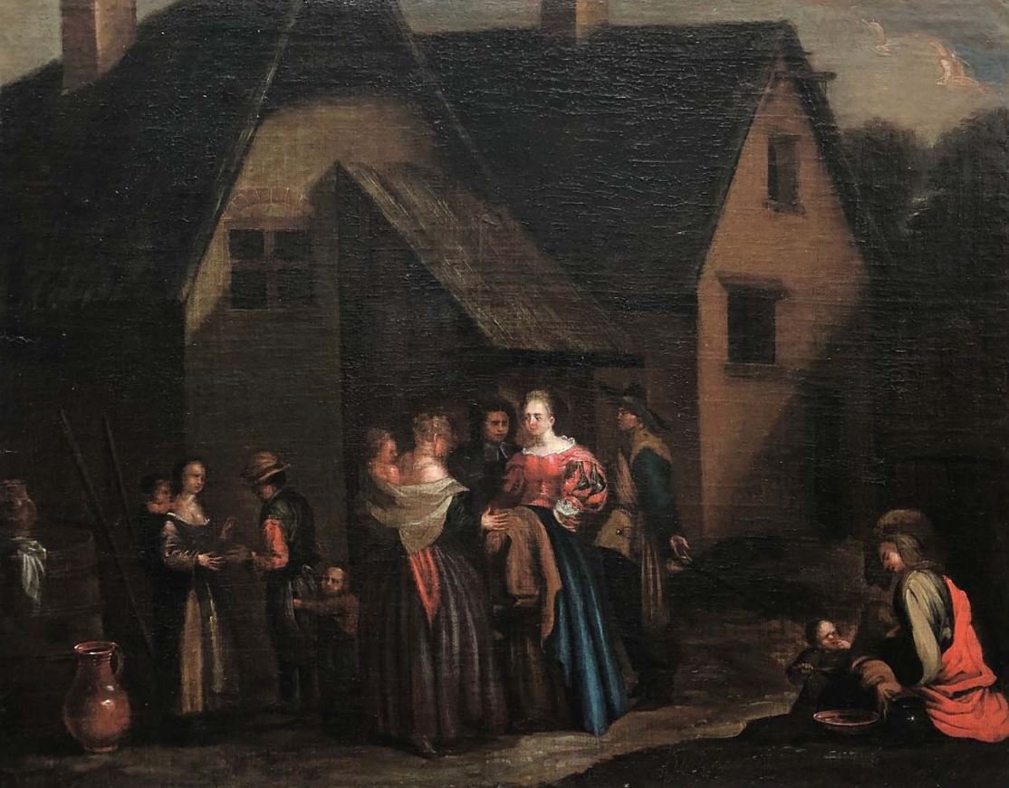 Oil On Canvas, Village Scene, Dutch School-photo-2