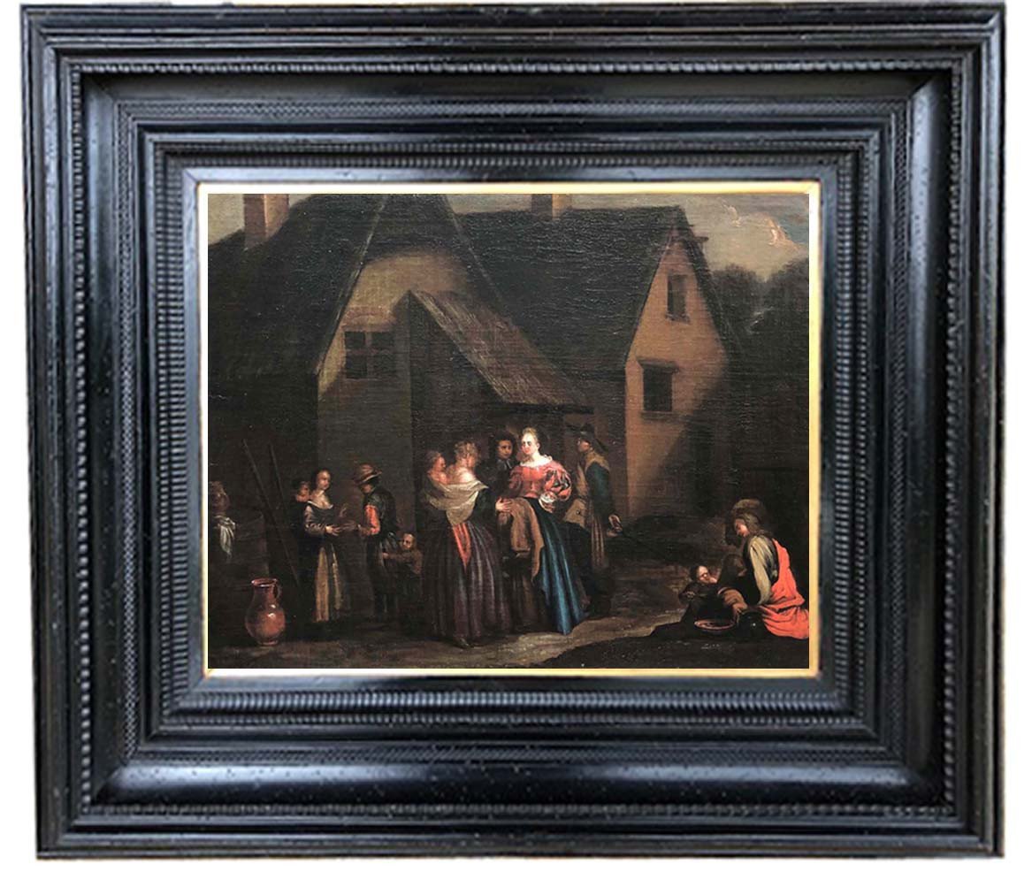 Oil On Canvas, Village Scene, Dutch School