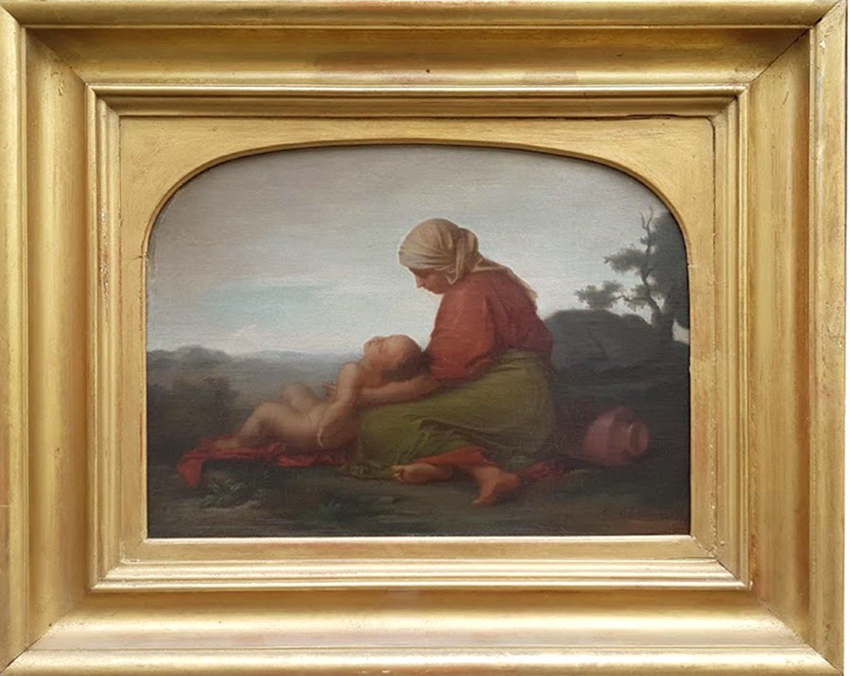 Huile Sur Toile, Femme Et Enfant Par Léon Brunel-roque 