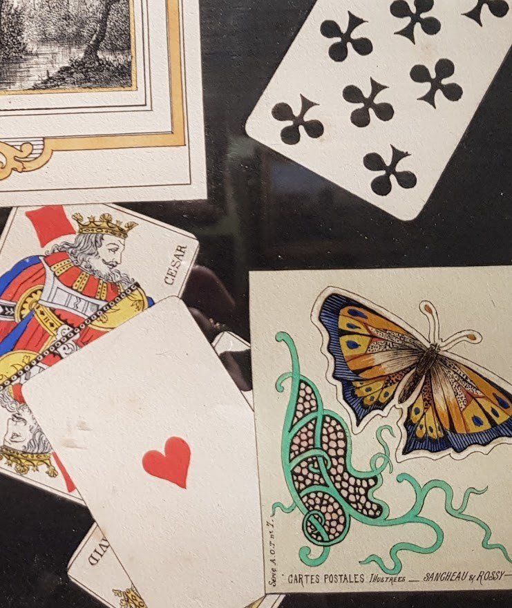 Une Gouache, Trompe l'œil Avec Cartes Signée C Sutterlind  -photo-4