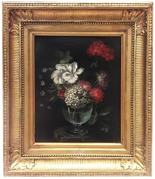 Pair Of Oils On Canvas Bouquets Of Flowers Late 18th -photo-2