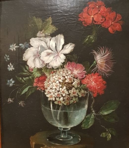 Pair Of Oils On Canvas Bouquets Of Flowers Late 18th -photo-1