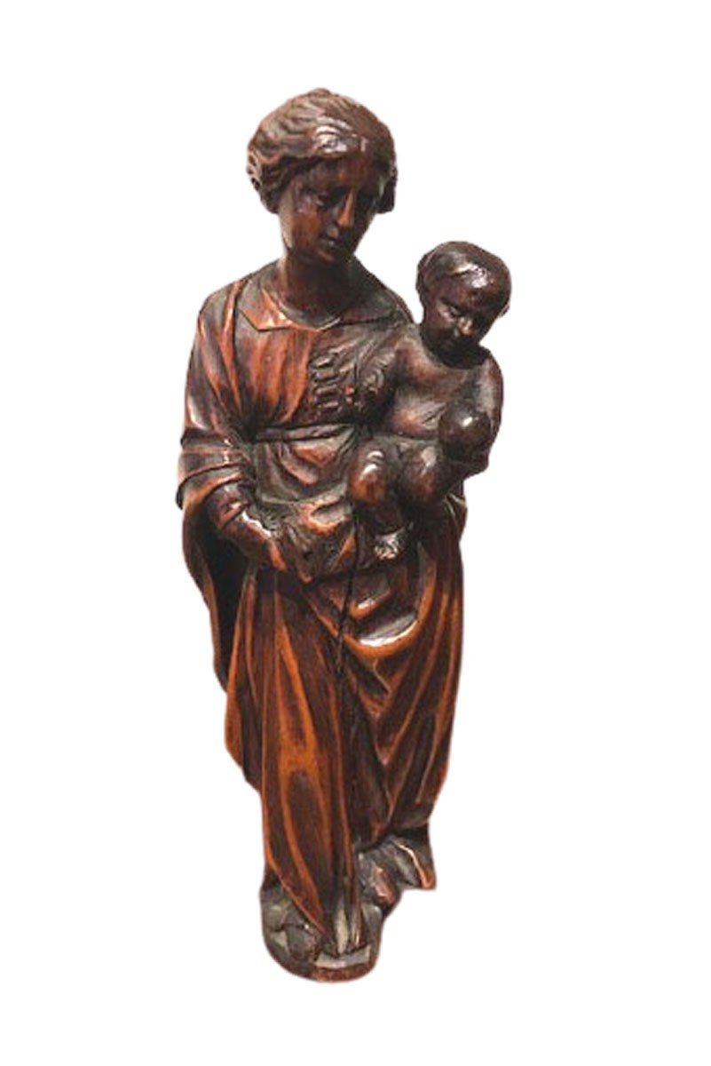 A Small Virgin And Child In Wood , 17 Th Century.