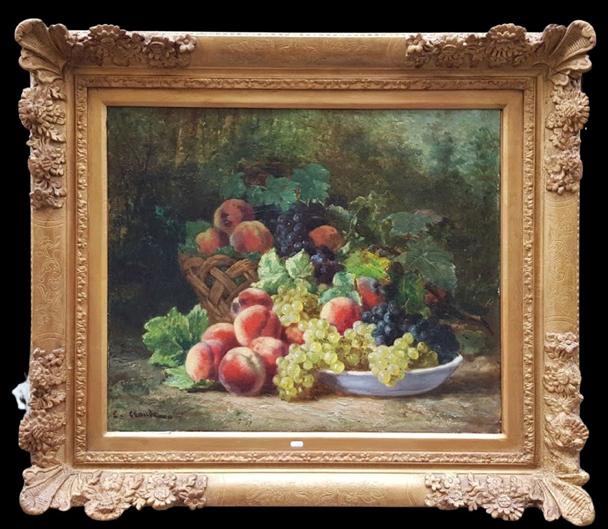 Une huile sur toile Nature Morte Aux Fruits  par Eugène Claude.